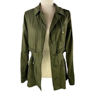 LN RIVER ISLAND Army Green Jacket with Antique Gold Zipper Details Sz 4 …